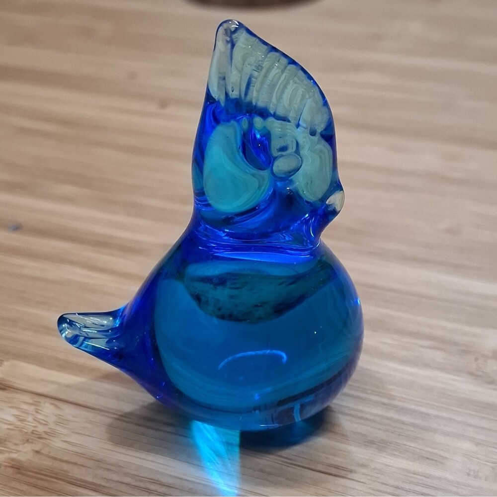 Vintage Terra Studios Blue Glass Cardinal of Joy Figurine Bird Crest Unsigned